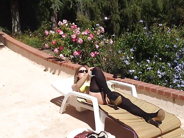 Bikini and stockings on a hot ass girl