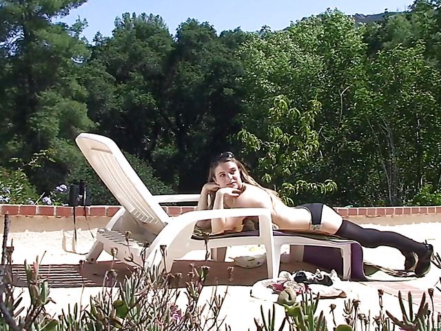 Bikini and stockings on a hot ass girl