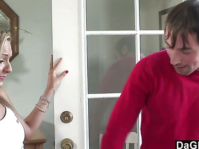 Peeping Tom fucks nasty blonde in her room