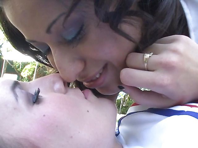 Lesbian cheerleaders have sex in the backyard