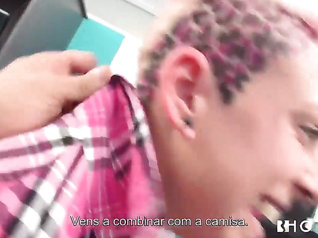 Pink haired pierced teen gets drilled by a fat cock