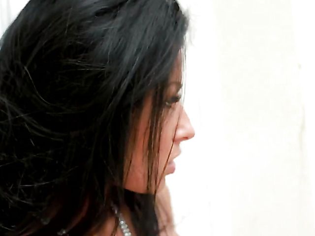 Perfect brunette Tereza Ilova posing and fingering outdoor