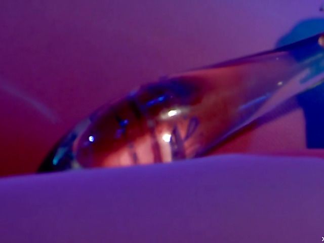 Perfect tits babe playing with her glass toy in the dark