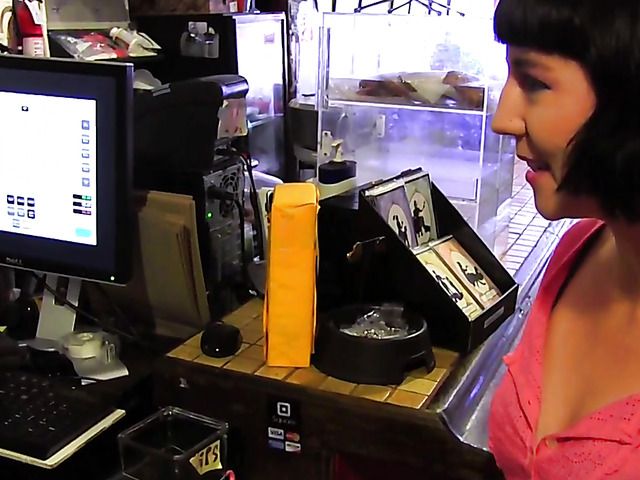 Sensual lesbian loving in the coffee shop