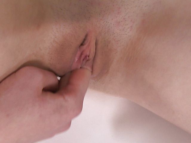 Roxy James posing in crotchless panties and masturbating