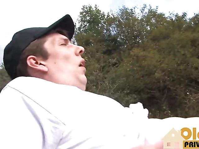 Big tits German mature gets nailed in the outdoors