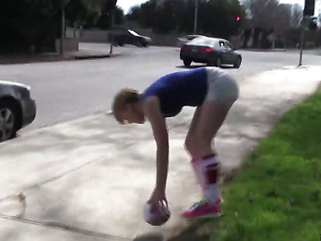 Sporty short hair teen Miley May picked up and banged