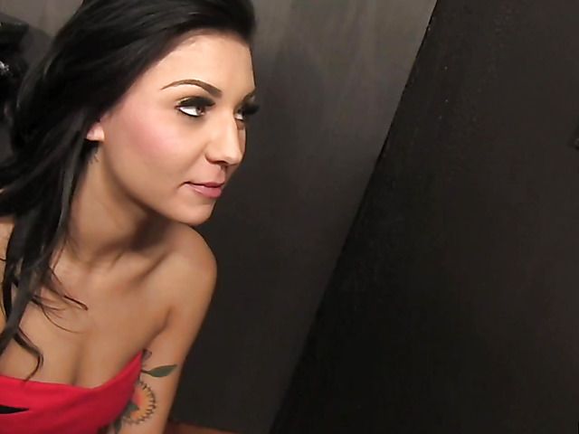 Glory hole slut Aimee Black loves to swallow cum