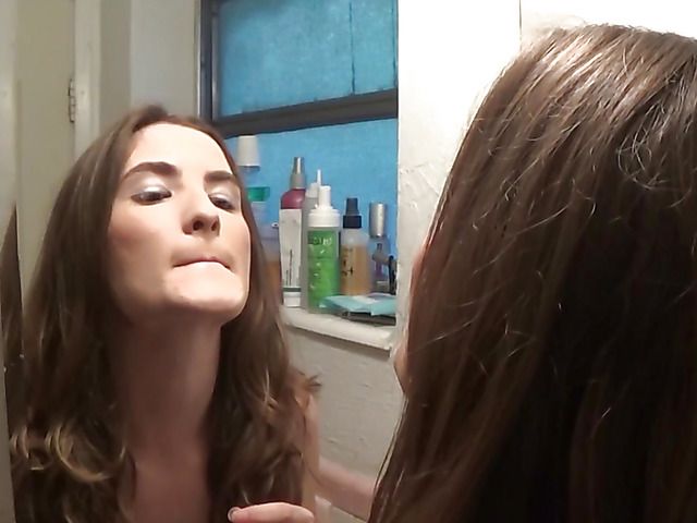 Brunette amateur Molly Jane gets stuffed in the bathroom