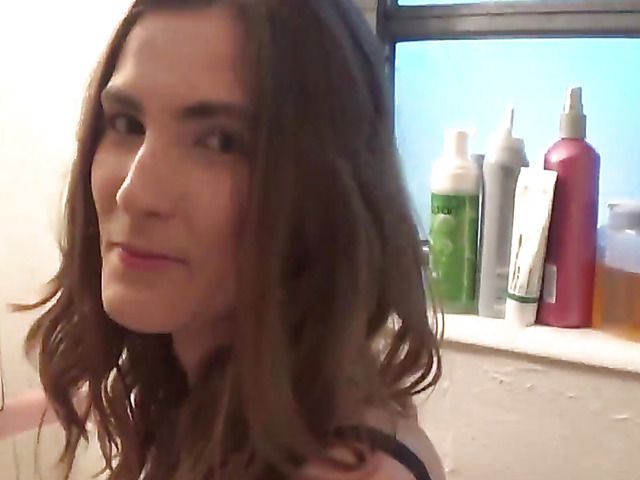 Brunette amateur Molly Jane gets stuffed in the bathroom