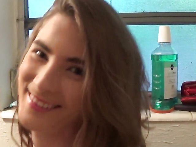 Brunette amateur Molly Jane gets stuffed in the bathroom