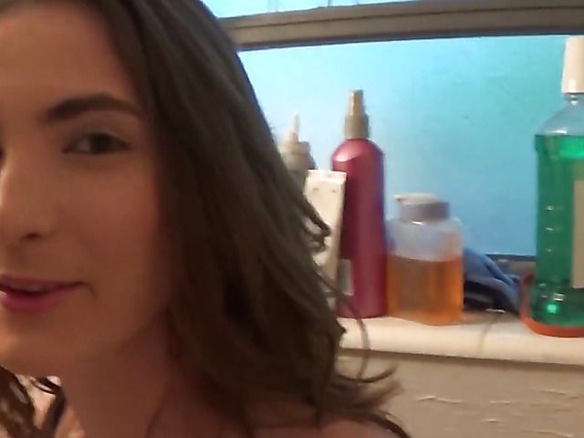 Brunette amateur Molly Jane gets stuffed in the bathroom