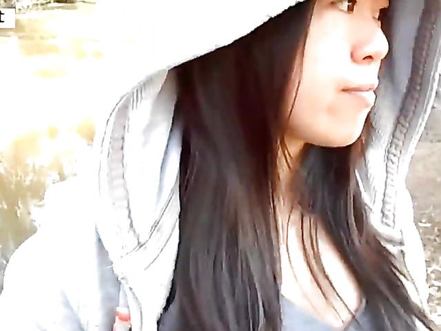 Asian girlfriend gives a public blowjob