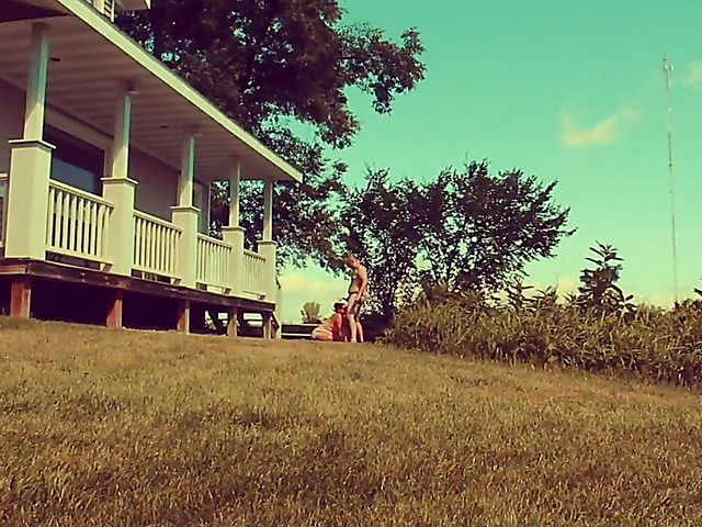 Fat wife in sunglasses gives head in the open air