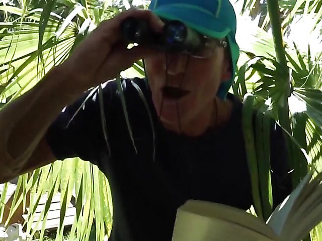 Old and young fuck under the palm tree