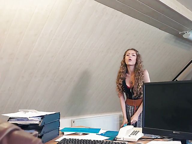 Slutty teen secretary Rebel Lynn fucks her old boss