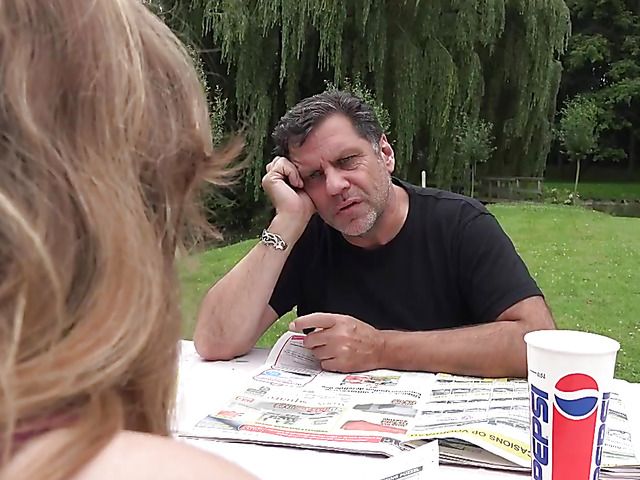 Old and young have sex in the garden