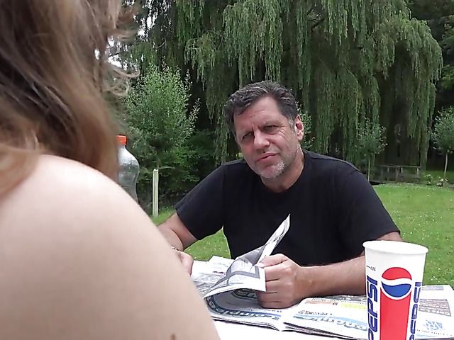 Old and young have sex in the garden