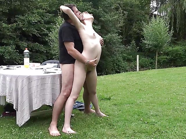 Old and young have sex in the garden