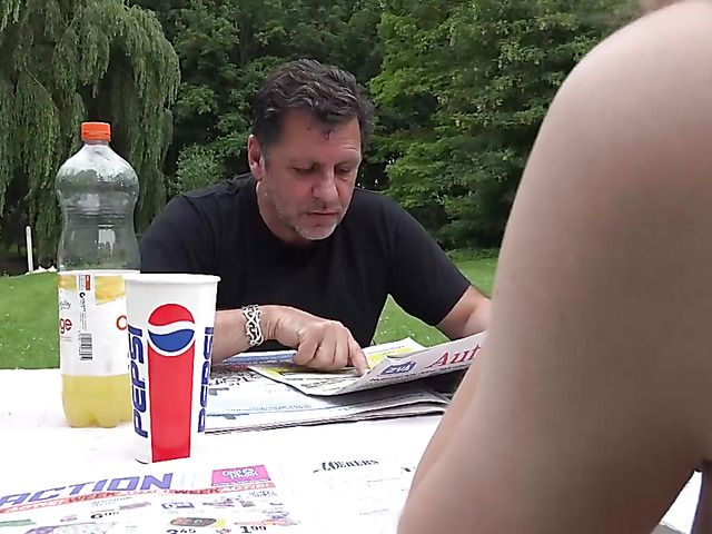 Old and young have sex in the garden