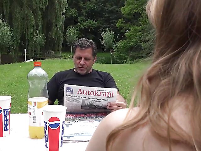 Old and young have sex in the garden