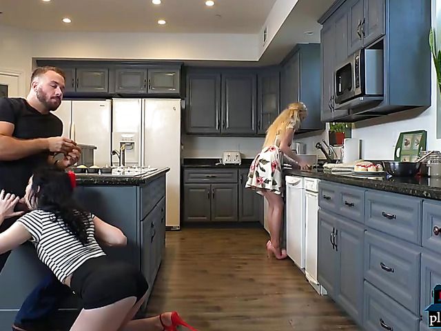 Phone sex girl Aria Alexander gets screwed in the kitchen