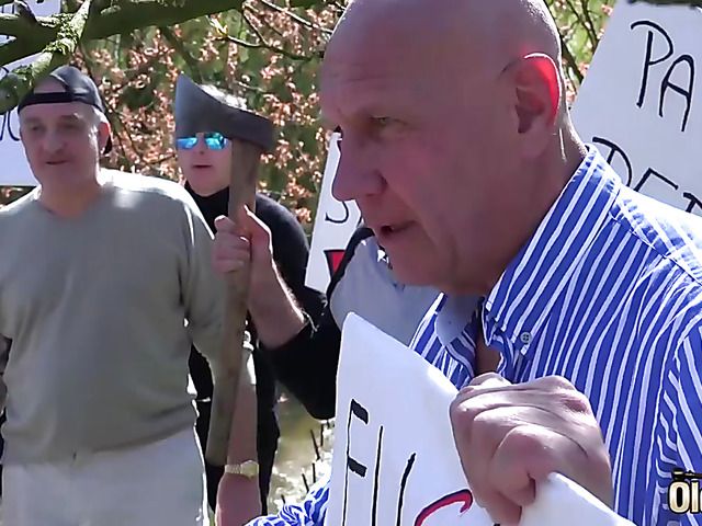 Old and young gangbang in the outdoors