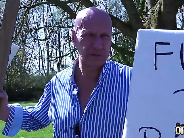 Old and young gangbang in the outdoors