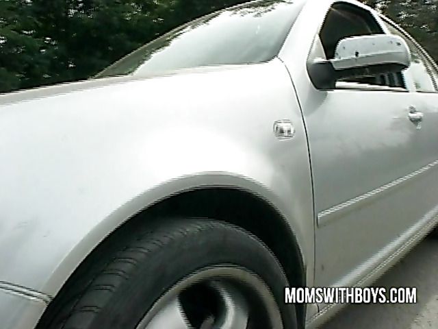 Shaved mature mom rides boys hard cock in the field