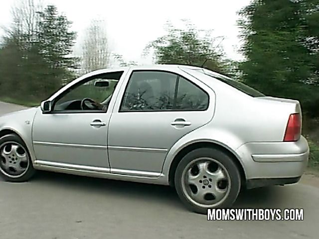 Shaved mature mom rides boys hard cock in the field