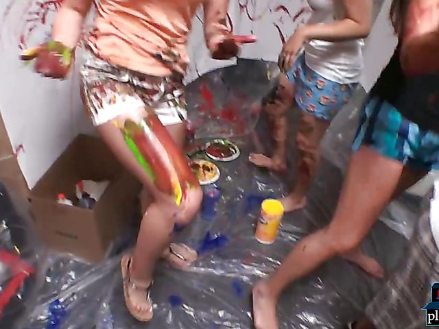 Dorm room paint party with college teens turns into orgy