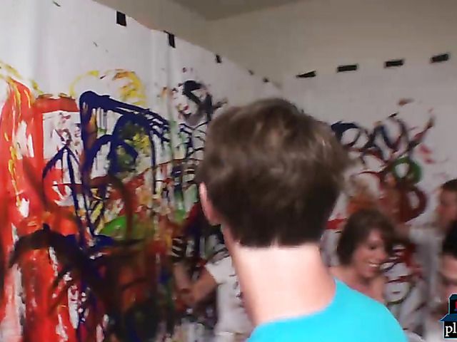 Dorm room paint party with college teens turns into orgy