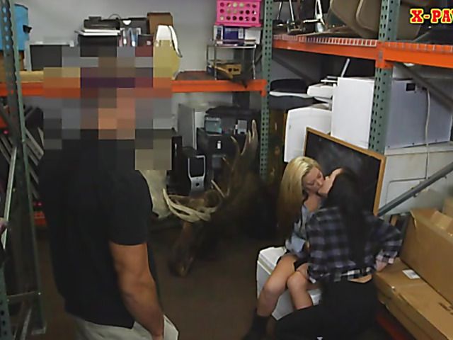 Storage room threesome on camera for money