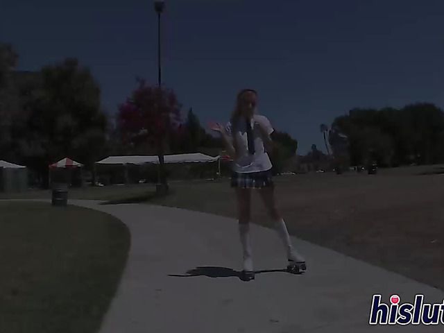 Saucy school girl gets her bald pussy stretched by a fat cock