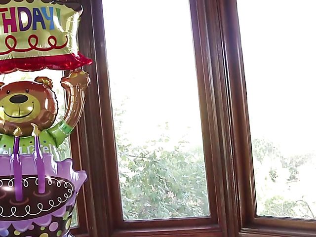 Big tit lesbian blondes scissoring in bed on birthday