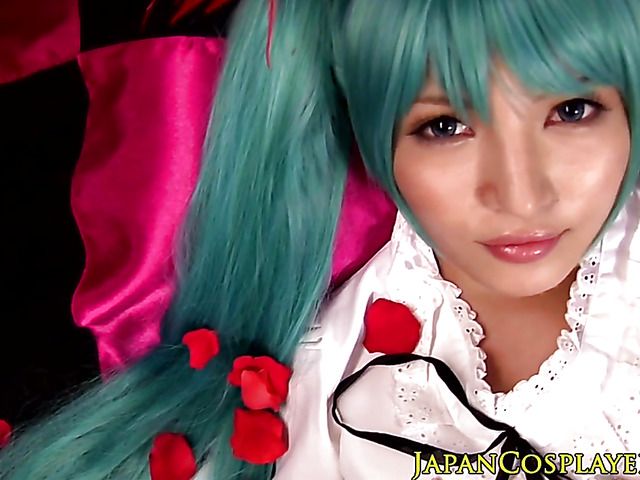 Blue hair Japanese sweetie gets some cum