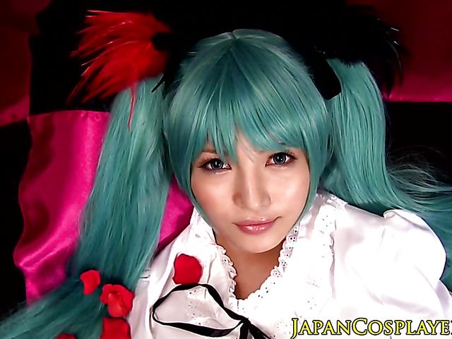 Blue hair Japanese sweetie gets some cum