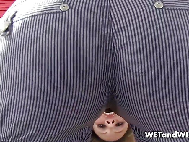 Peeing girl toys her soaking wet pussy