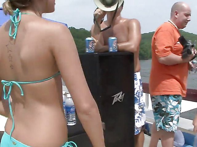 Bikini-clad girls with small tits public flashing and fingering