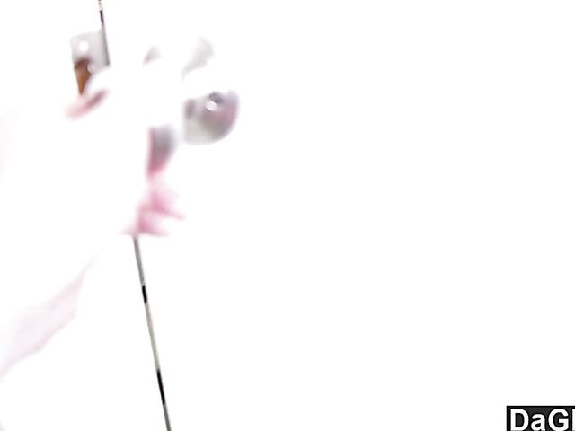 Pink pussy blonde POV squirt in black nylons