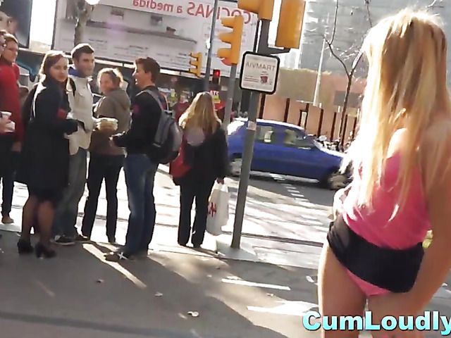 Fair haired latina public flashing in the street