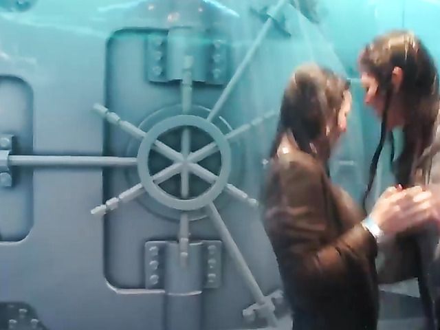 Fully clothed European girls get wet