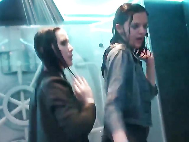 Fully clothed European girls get wet