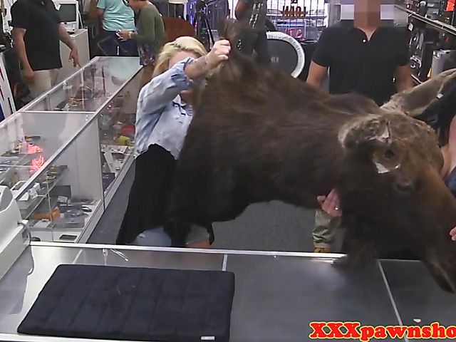 Pawn shop fuck with two big titty amateurs