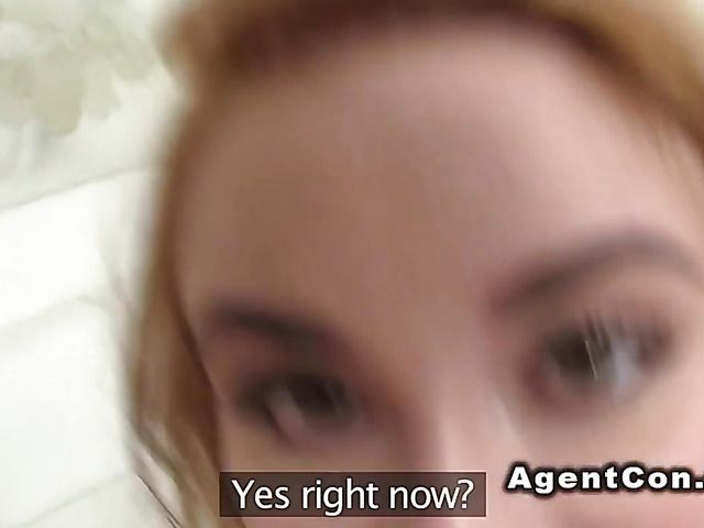 Sweet lady shows her tits to a fake agent and gets humped