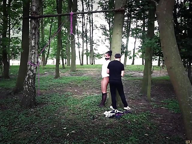 BDSM sex with a juicy teen in the outdoors
