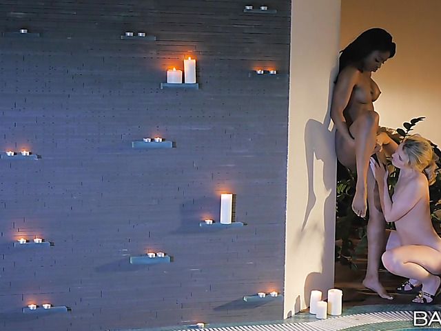 Jasmine Webb and Jemma Valentine go lesbian by the pool