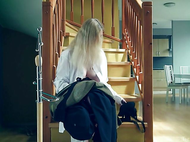 Blonde morning masturbation with a cigar