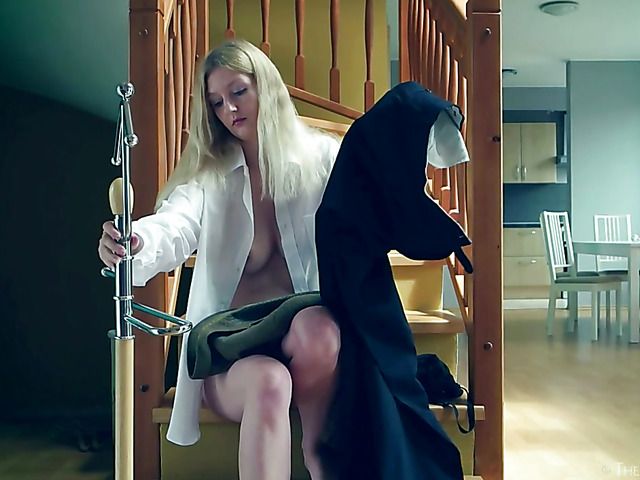 Blonde morning masturbation with a cigar