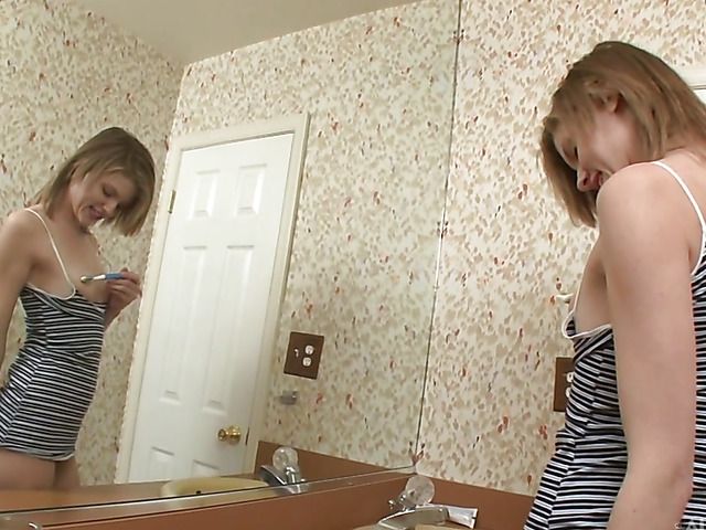 Bathroom masturbation with a toothbrush